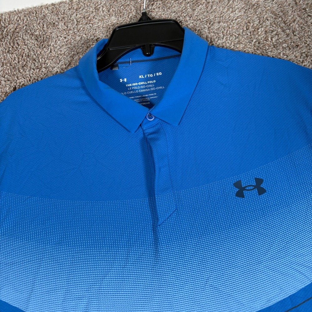 Under Armour Mens Iso-Chill Polo Shirt Blue Gradient XL HeatGear Loose Fit